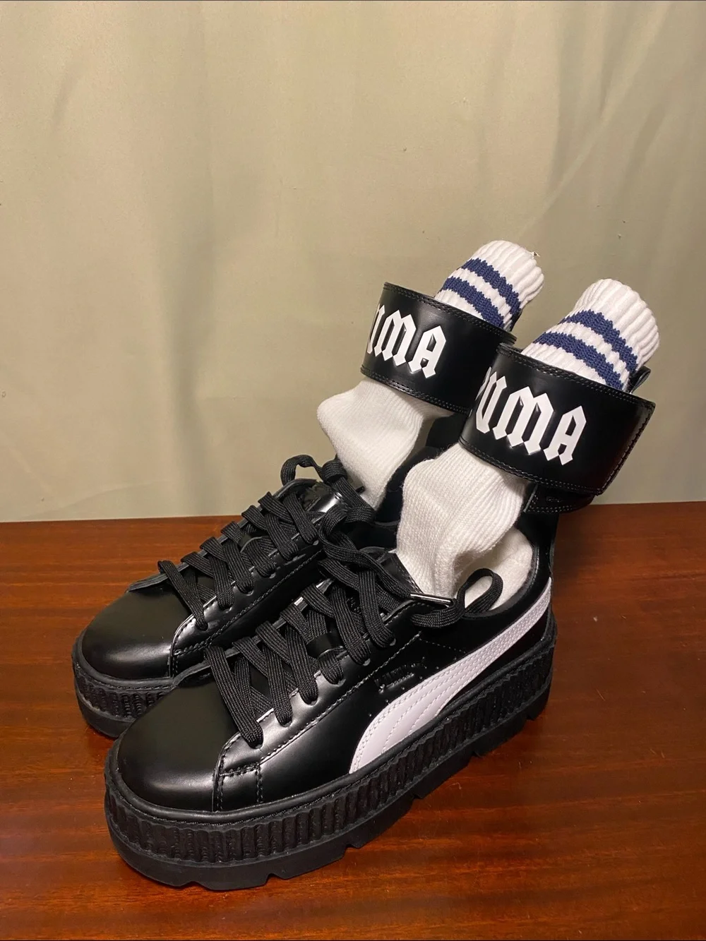Puma X Rihanna FENTY Ankle Strap Creeper Black Leather Platform Sneakers W 9.5